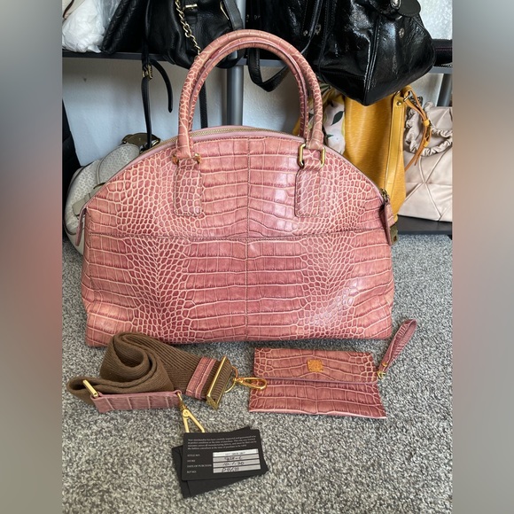 MCM Handbags - MCM Rare Powder Pink Croc-Embossed Leather Dome Satchel with crossbody strap